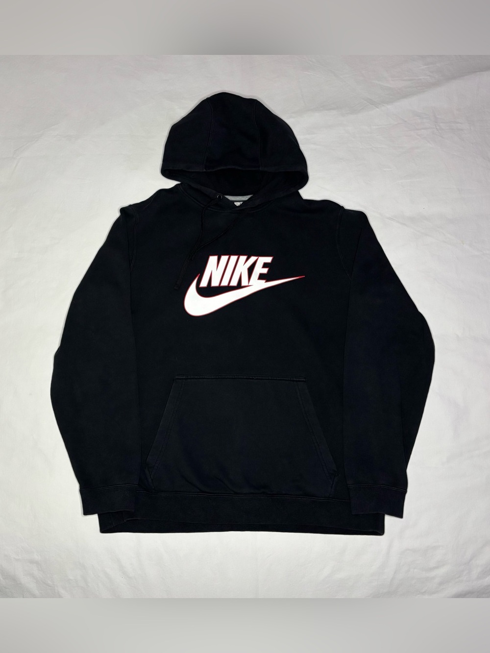 Nike Hoodie Mens L Black Y2K Swoosh Check Pullover Sweatshirt